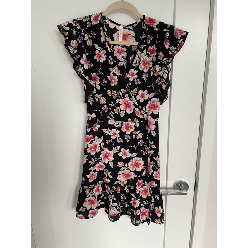 Black Floral Wrap Sundress
